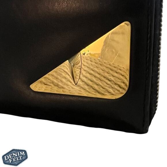 FENDI Black BUG BUGS EYE Calfskin Leather Long Zip Around Continental Wallet - Picture 4 of 16